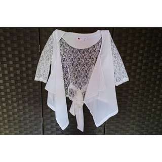 Chiffon Lace White Crop Blazer With Bow BN