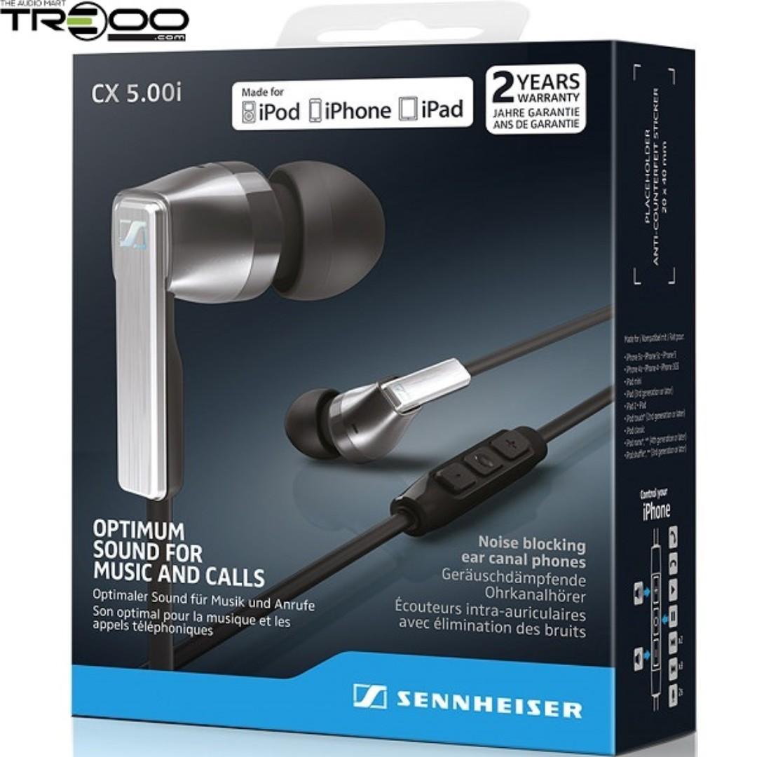 [Discontinued] Sennheiser CX 5.00 In-Ear Earphone with Microphone for Android and iOS (Category: Headphones & Headsets) located in Singapore. Submitted by treoo (Listing ID 247091944, Image 3). Description: ★ High-quality headset tuned for clarity and superior bass ★ Ergonomic, angled design for excellent in-ear comfort ★ Choice of 4 ear adapter sizes for effective noise blocking ★ 3-button in-line remote with an intergrated mic ★ Elliptical, tan
