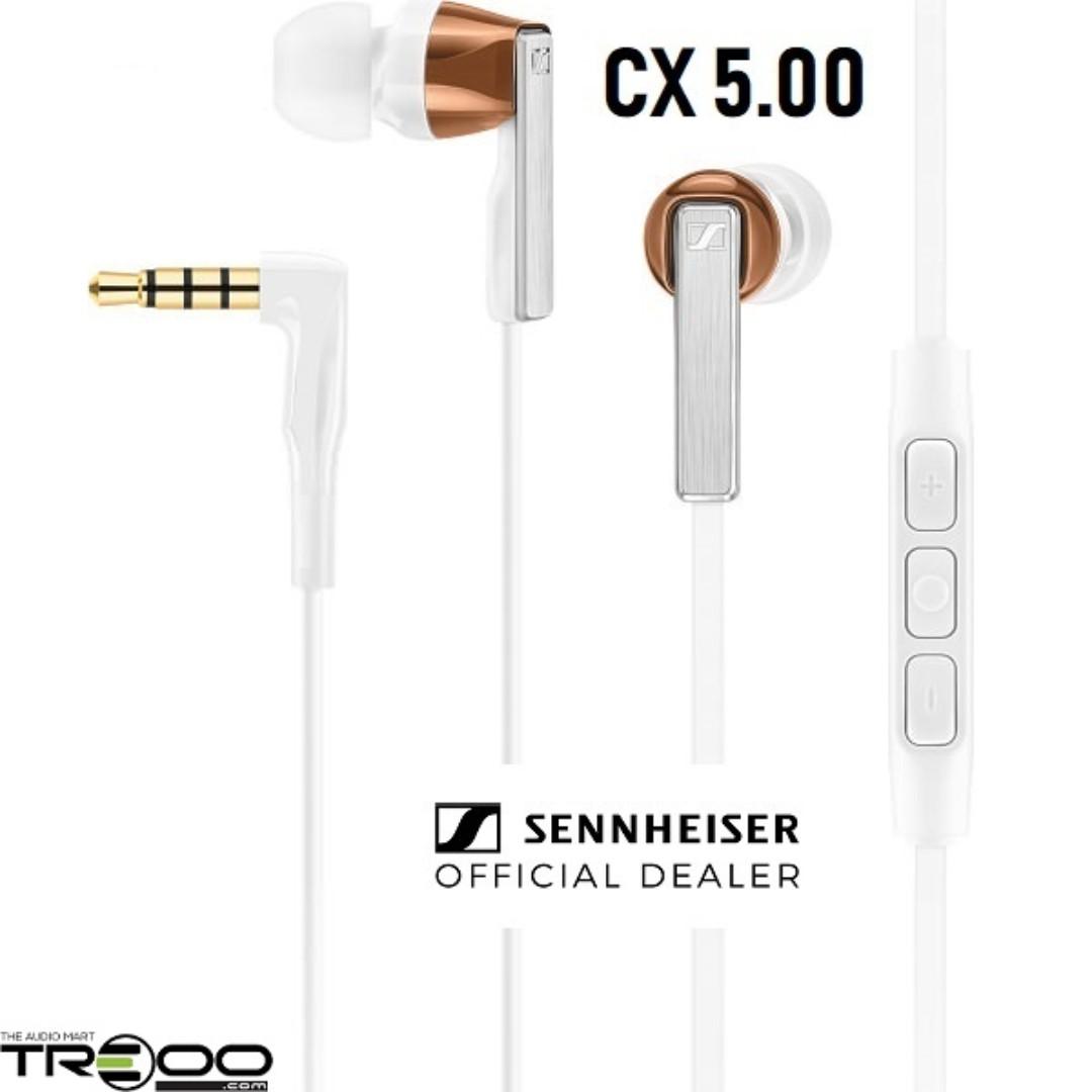 [Discontinued] Sennheiser CX 5.00 In-Ear Earphone with Microphone for Android and iOS (Category: Headphones & Headsets) located in Singapore. Submitted by treoo (Listing ID 247091944, Image 2). Description: ★ High-quality headset tuned for clarity and superior bass ★ Ergonomic, angled design for excellent in-ear comfort ★ Choice of 4 ear adapter sizes for effective noise blocking ★ 3-button in-line remote with an intergrated mic ★ Elliptical, tan