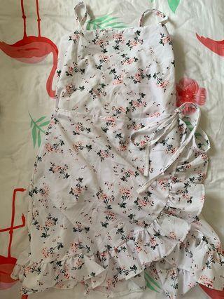 White floral wrap dress