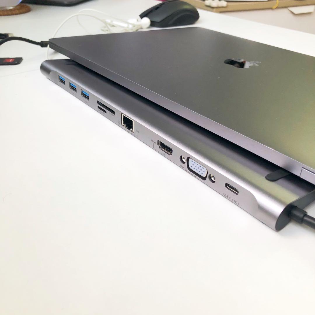 PROMO Laptop hub / docking station USB type C (Category: Cables & Adaptors) located in Singapore. Submitted by s5tech (Listing ID 1006994423, Image 2). Description: Brand new in stock (singapore) PROMO $88 High quality hub with multiple interfaces to serve your needs. Aluminium alloy and matt silver finish, Highlights ⚡️docking station style ⚡️ 10 interfaces ⚡️ compatible with mac/pc/ios/android ⚡️ 4K HDMI / VGA (extend mode) ⚡️USB 3.0 x3 ⚡️ TF/M