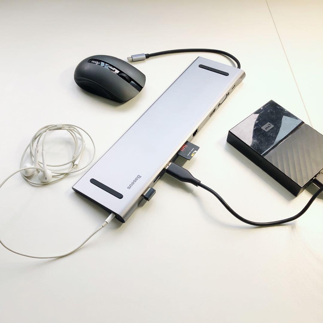 PROMO Laptop hub / docking station USB type C (Category: Cables & Adaptors) located in Singapore. Submitted by s5tech (Listing ID 1006994423, Image 4). Description: Brand new in stock (singapore) PROMO $88 High quality hub with multiple interfaces to serve your needs. Aluminium alloy and matt silver finish, Highlights ⚡️docking station style ⚡️ 10 interfaces ⚡️ compatible with mac/pc/ios/android ⚡️ 4K HDMI / VGA (extend mode) ⚡️USB 3.0 x3 ⚡️ TF/M