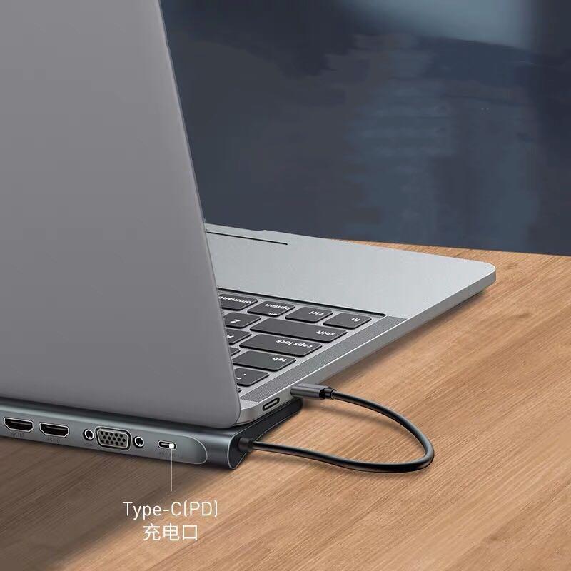 PROMO Laptop hub / docking station USB type C (Category: Cables & Adaptors) located in Singapore. Submitted by s5tech (Listing ID 1006994423, Image 7). Description: Brand new in stock (singapore) PROMO $88 High quality hub with multiple interfaces to serve your needs. Aluminium alloy and matt silver finish, Highlights ⚡️docking station style ⚡️ 10 interfaces ⚡️ compatible with mac/pc/ios/android ⚡️ 4K HDMI / VGA (extend mode) ⚡️USB 3.0 x3 ⚡️ TF/M
