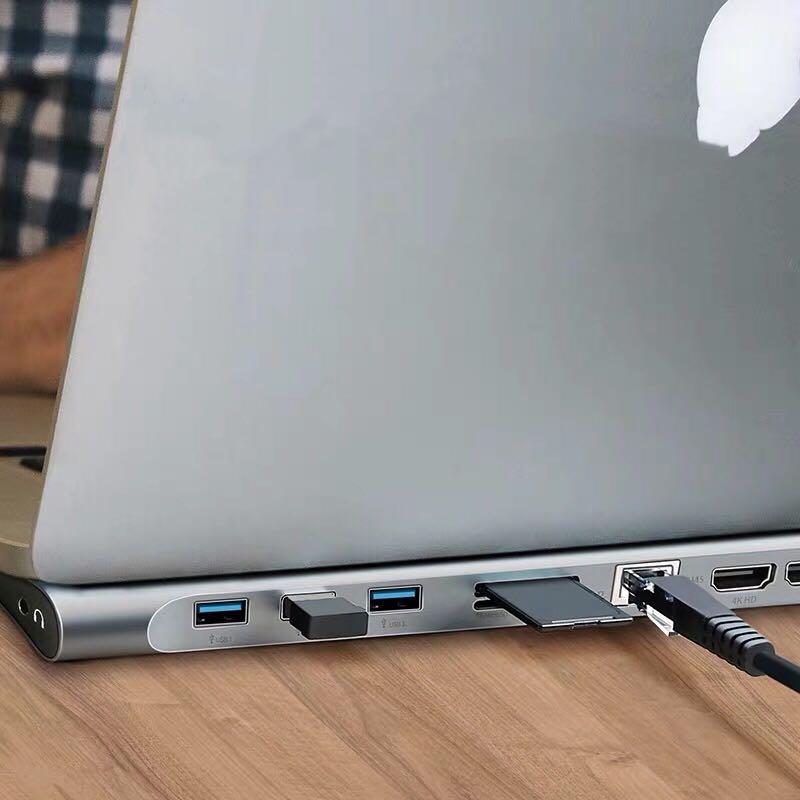 PROMO Laptop hub / docking station USB type C (Category: Cables & Adaptors) located in Singapore. Submitted by s5tech (Listing ID 1006994423, Image 8). Description: Brand new in stock (singapore) PROMO $88 High quality hub with multiple interfaces to serve your needs. Aluminium alloy and matt silver finish, Highlights ⚡️docking station style ⚡️ 10 interfaces ⚡️ compatible with mac/pc/ios/android ⚡️ 4K HDMI / VGA (extend mode) ⚡️USB 3.0 x3 ⚡️ TF/M
