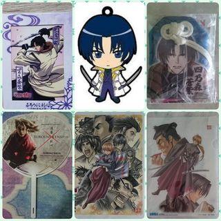 Rurouni Kenshin Live Action Movie Satoh Takeru AMUSE Uchiwa Fan / Rurouni Kenshin( Samurai X)  Omamori Charm & Rubber StrapAoshi  / Shinomori Shinsengumi Gunrou Den 新選組群狼伝 (SEGA) Pencil Board Shitajiki & A4 Clear File (Okita, Hijikata, Saitoh Hajime)
