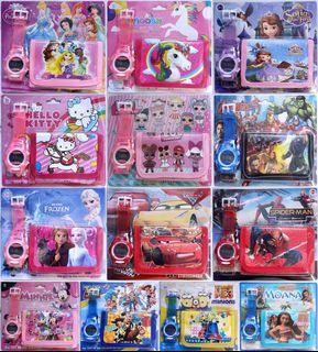 💖✨⌚ Watch Wallet Set ❤️ Kids Birthday Party Favors Frozen Primary School Gifts Sports Day Lucky Draw Paw Patrol Baby Shark Princess PJ Mask Tayo Bus Poli Spiderman McQueen Toys Goodie Bag Idea Children Day Gifts Bulk Cartoon Hello Kitty Avengers
