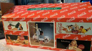 Coca Cola 4-mug set with wooden stand