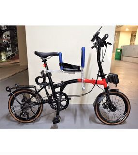 Multi-Speed and Foldable Bicycle (PN033D) [16 inch Wheel Size] [Black and Red Color] [L-TWOO Shifter and Derailleur] [Removable Front Child Seat]
