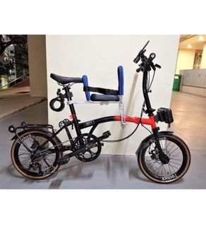 Multi-Speed and Foldable Bicycle (PN033F) [16 inch Wheel Size] [Black and Red Color] [L-TWOO Shifter and Derailleur] [Removable Front Child Seat]