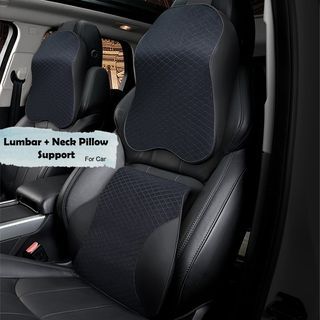 Car Seat Memory Foam Lumbar + Neck Cushion Pillow Back Rest Set