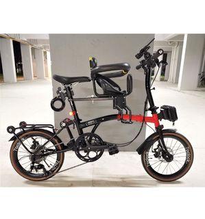 Multi-Speed and Foldable Bicycle (PN033A) [16 inch Wheel Size] [Black and Red Color] [L-TWOO Shifter and Derailleur] [Removable Front Child Seat]