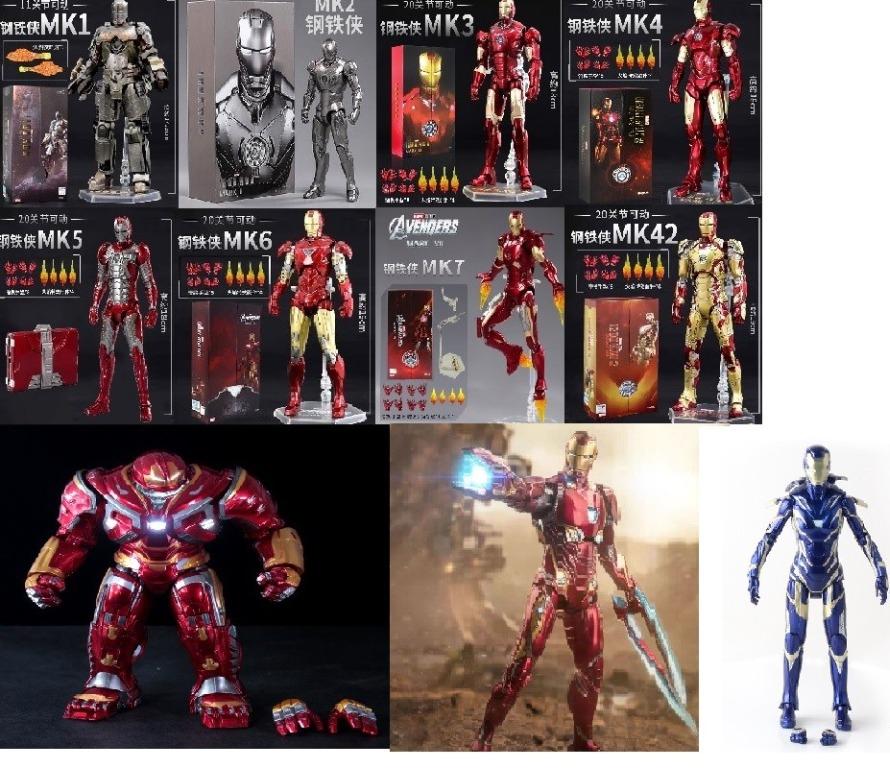 Ironman Mark 1, 2, ,3 ,4, 5, 6, 7, 39,42, 43, 45, 46,50, rescue and hulk buster price start from $30 (Category: Toy Figures) located in Singapore. Submitted by tx_gallery (Listing ID 1164116953, Image 1). Description: Brand New Ready Stock Price start from $30 Rescue - $30 Mark 1, 2, 3, 4,5 ,6 ,7, 17, 21 , 39, 42,43, 45, 46 - Each $33 Mark 50 - $60 Hulk Buster - $60 iron monger - $60.
