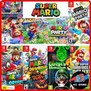 Mario Kart 8 Deluxe/Super Mario Party Jamboree Superstars/Mario 3D World/Mario RPG/Mario Bros Wonder/Princess Peach Showtime/Mario Tennis Fever/Mario Kart World/Donkey Kong Bananza/Mario Odyssey/Bros U Deluxe/Luigi mansion 3 2 Nintendo Switch Games