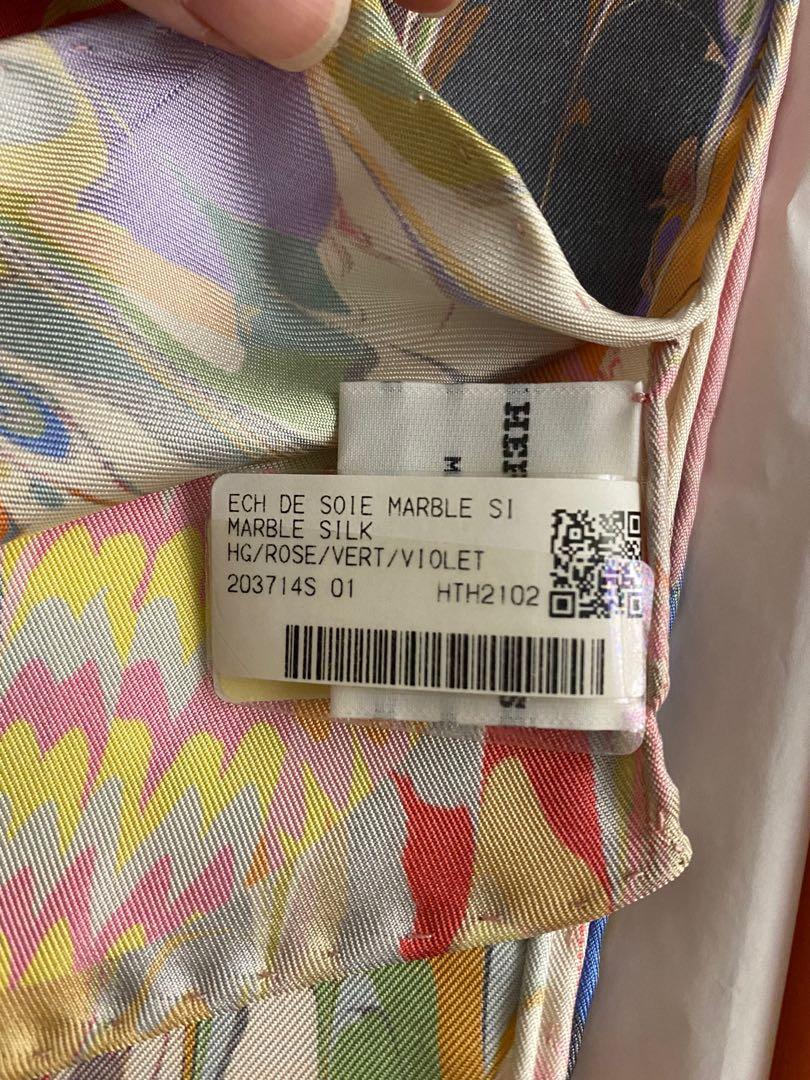 Hermes marble silk muffler (Category: Scarves) located in Singapore. Submitted by cinco.sg (Listing ID 1179048198, Image 4). Description: RARE collectible item! BNIB with copy receipt Muffler in silk (100% silk) This psychedelic marble print, bursting with vivid colors, is the product of a rare expertise, hand-crafted in a workshop in Kyoto. A paste dipped in different colored pigments is skillfully blended together and cut up to form patterns th
