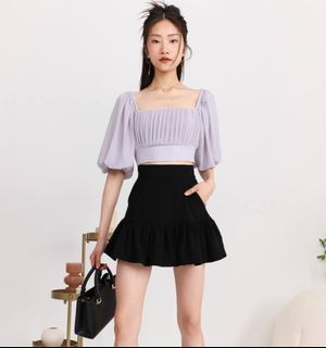 TSS Patrice Pleated Puffy Sleeve Top in Ash Lilac