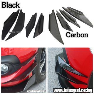 🤩 ! 4 X Universal Black | Carbon Fiber Print Racing Front Bumper Splitter Fin Canard Set For Front Car Van Lorry Pick Up Bumper   #Lotusgod  Lotus God🌟 PRICE IS FOR 4 PIECES 🌟Plastic 173 / 173C🌟