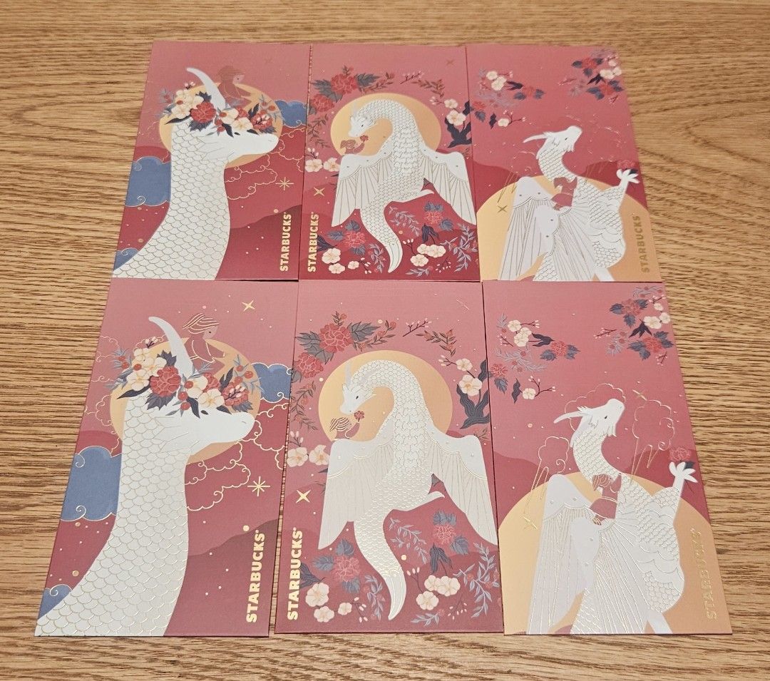 New! 2024 Starbucks Dragon year Red packet (Category: Other Stationery & Craft) located in Singapore. Submitted by redeee333 (Listing ID 1274531436, Image 1). Description: 6 pcs with 3 designs x 2 sets including a envelop..