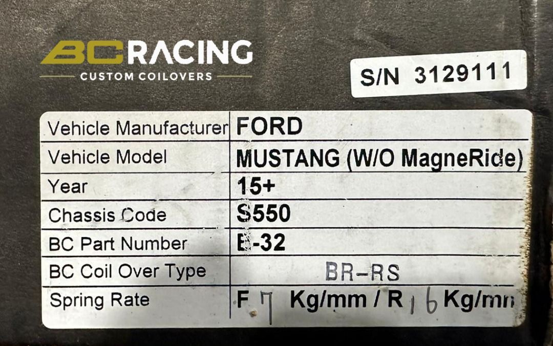 BC (BR-RS) series coilovers FORD MUSTANG 2.3L GTDI (Category: Suspension & Handling) located in Singapore. Submitted by fongkimexhaust (Listing ID 1215566656, Image 4). Description: FORD MUSTANG 2.3L GTDI BC (BR-RS) series coilovers - Front rubber top mounts - 30 levels damping adjustment - Adjusting spring platform - Height adjustment via bottom mount to retain full damper travel - Dust boots & bump stops to protect damper seals - Fully rebuilda