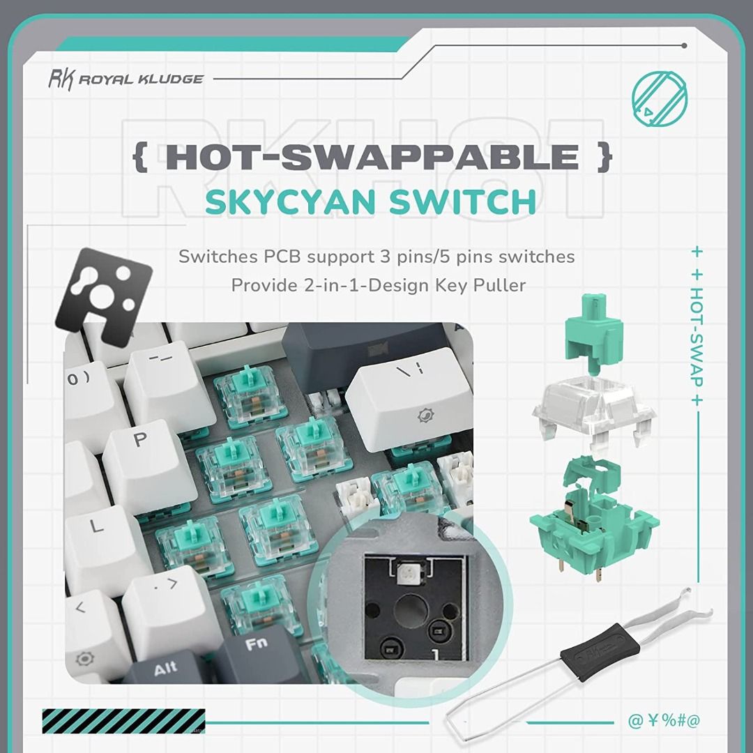 RK H81 75% Gasket Mechanical Keyboard by Royal Kludge with Hotswap Wireless Bluetooth RGB for Gaming (Category: Computer Keyboard) located in Singapore. Submitted by daytech (Listing ID 1226217379, Image 8). Description: ✅Ready Stock in Singapore ✅Authorized Royal Kludge Reseller ✅100% Genuine Product 🔥 Gasket Mounted- Cushioned Typing Experience 🔥 Tri-Mode- Bluetooth, USB or 2.4GHz Dongle 🔥 Hotswappable- Toolless Switch Replacement (3/5pin) �