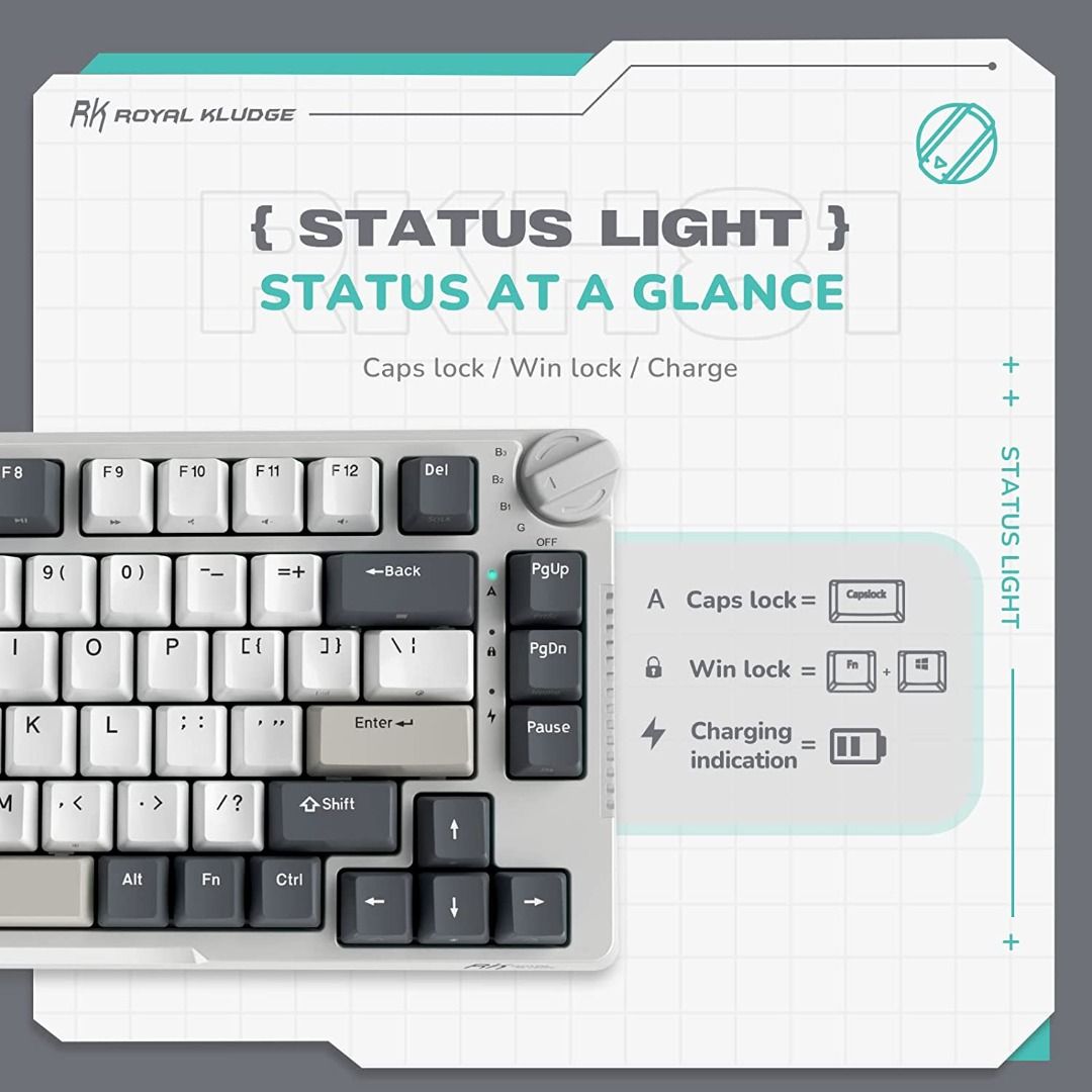 RK H81 75% Gasket Mechanical Keyboard by Royal Kludge with Hotswap Wireless Bluetooth RGB for Gaming (Category: Computer Keyboard) located in Singapore. Submitted by daytech (Listing ID 1226217379, Image 6). Description: ✅Ready Stock in Singapore ✅Authorized Royal Kludge Reseller ✅100% Genuine Product 🔥 Gasket Mounted- Cushioned Typing Experience 🔥 Tri-Mode- Bluetooth, USB or 2.4GHz Dongle 🔥 Hotswappable- Toolless Switch Replacement (3/5pin) �