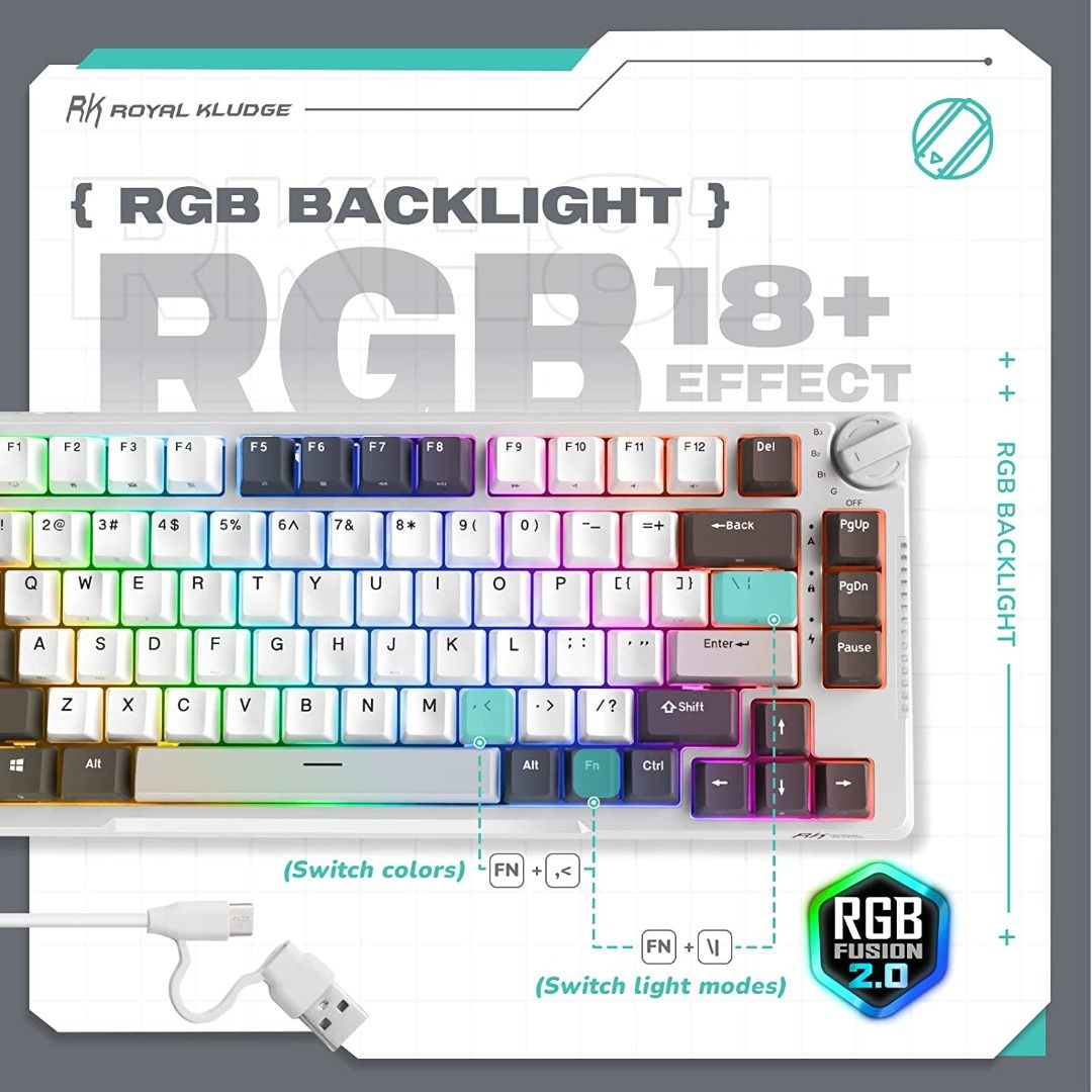 RK H81 75% Gasket Mechanical Keyboard by Royal Kludge with Hotswap Wireless Bluetooth RGB for Gaming (Category: Computer Keyboard) located in Singapore. Submitted by daytech (Listing ID 1226217379, Image 5). Description: ✅Ready Stock in Singapore ✅Authorized Royal Kludge Reseller ✅100% Genuine Product 🔥 Gasket Mounted- Cushioned Typing Experience 🔥 Tri-Mode- Bluetooth, USB or 2.4GHz Dongle 🔥 Hotswappable- Toolless Switch Replacement (3/5pin) �