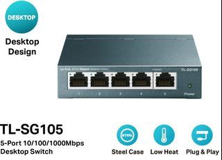 TP-LINK TL-SG105 5 Port Gigabit Network Switch (Plug & Play, Steel Case)