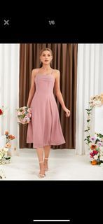 Shein Belle Pink Criss Cross Backless Chiffon Cami Bridesmaid Dress