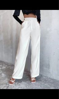 White Slant Pocket Wide Leg Pants