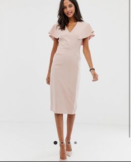 Asos pink angel sleeve pencil dress