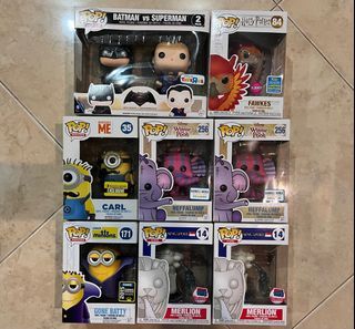 Funko Pop Batman vs Superman / Harry Potter Fawkes/ Winnie Pooh Heffalump exclusive/ despicable Me Carl / Minions Gone Batty / Merlion