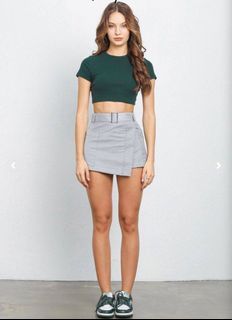 Supergurl Boss Belted Skorts in Light Grey