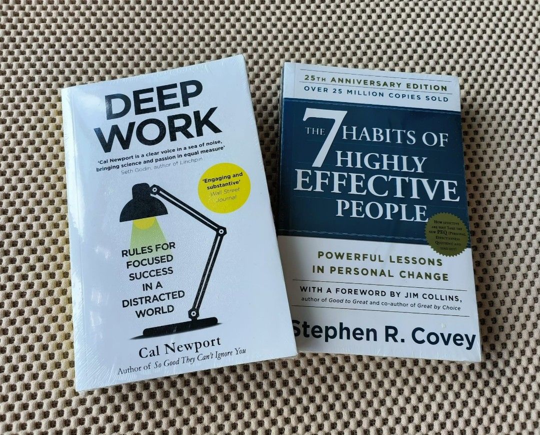[Bundle of 2] The 7 Habits of Highly Effective People & Deep Work (Category: Storybooks) located in Singapore. Submitted by fishyoung326 (Listing ID 1250843991, Image 1). Description: Brand New in sealed. These are excess ready stocks from overseas group buy. Price is for a set of 2 books: 1. Deep Work: Rules for Focused Success in a Distracted World 2. The 7 Habits of Highly Effective People Pm if interested..