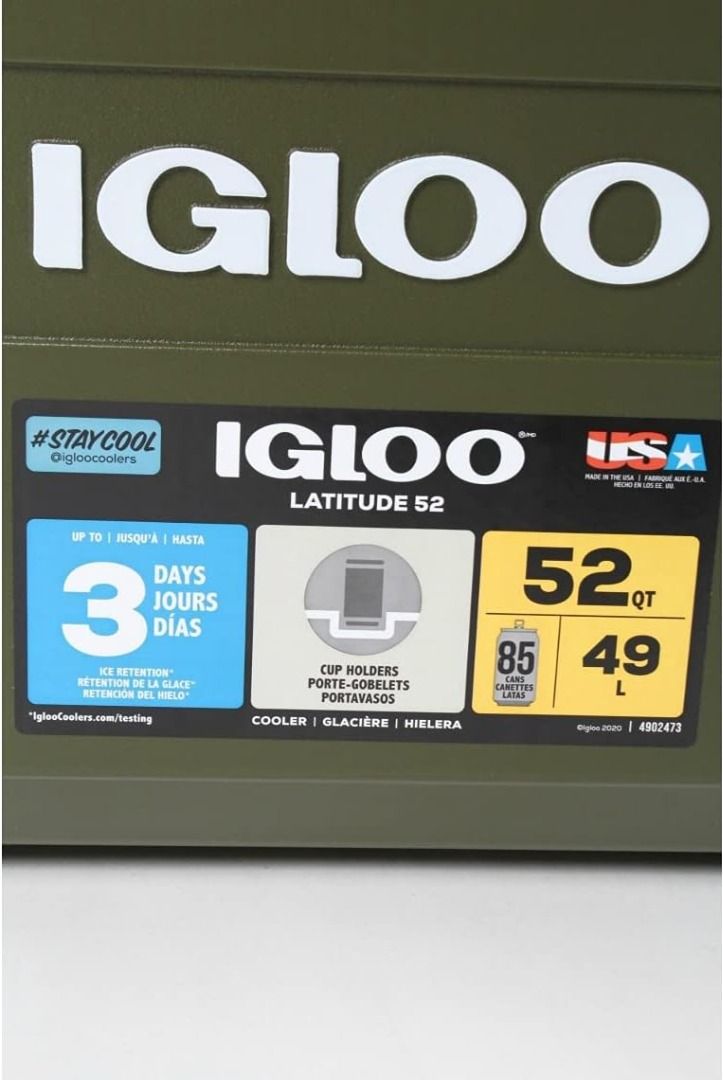(ready 26) Made in USA igloo SPORTSMAN LATITUDE 52QT Cooler Box with Handle , Sportsman Latitude, Outdoor, Leisure, Camping, Fishing, Green - coleman (Category: Hiking & Camping) located in Singapore. Submitted by sg.allbestdeal (Listing ID 1251768265, Image 4). Description: Made in USA igloo SPORTSMAN LATITUDE 52QT Cooler Box with Handle , Sportsman Latitude, Outdoor, Leisure, Camping, Fishing, Green - coleman.