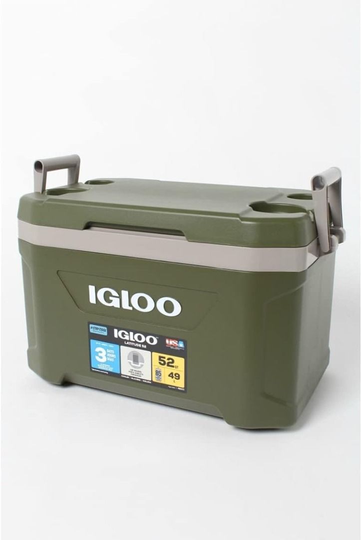 (ready 26) Made in USA igloo SPORTSMAN LATITUDE 52QT Cooler Box with Handle , Sportsman Latitude, Outdoor, Leisure, Camping, Fishing, Green - coleman (Category: Hiking & Camping) located in Singapore. Submitted by sg.allbestdeal (Listing ID 1251768265, Image 2). Description: Made in USA igloo SPORTSMAN LATITUDE 52QT Cooler Box with Handle , Sportsman Latitude, Outdoor, Leisure, Camping, Fishing, Green - coleman.