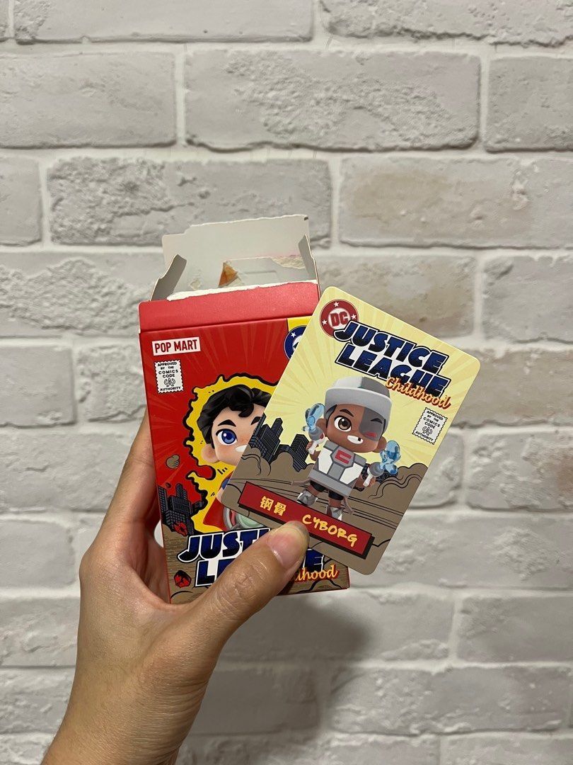 Brand New, Opened box - Justice League Childhood Cyborg Figurine from Pop Mart (Category: Designer & Blind Box Toys) located in Singapore. Submitted by uprising (Listing ID 1328538133, Image 2). Description: Opened and got cyborg! Already have one so selling the spare one away. Meet up at Bishan MRT.