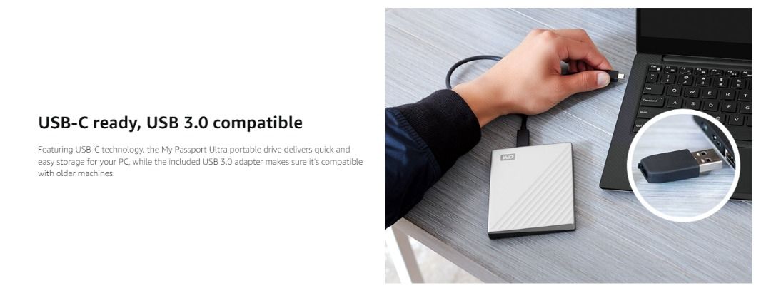 (FREE DELIVERY) Western Digital WD My Passport Ultra USB C Mac And Universal 1TB 2TB 4TB 5TB 6TB Portable External Hard Disk Drive HDD Harddisk (Category: Hard Disks & Thumbdrives) located in Singapore. Submitted by squaredealssingapore (Listing ID 1134394967, Image 3). Description: WD My Passport Ultra (Universal/Mac) Colors: Blue, Silver, Gold Payment by Paynow/Paylah/Cash 1TB - $169 2TB - $195 4TB - $279 5TB - $305 6TB - $369 Warranty: 3 Years