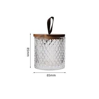Embossed Crystal Candy Jar with Acacia Cover Cylindrical Glass Jar Toothpick Box Household Jewelry Box Food Storage Container