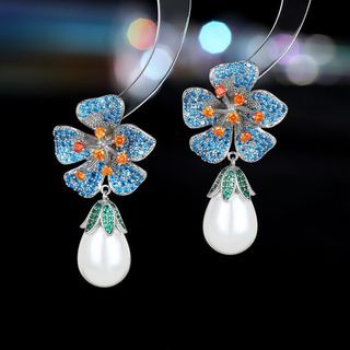 Blue Sakura pearl earrings