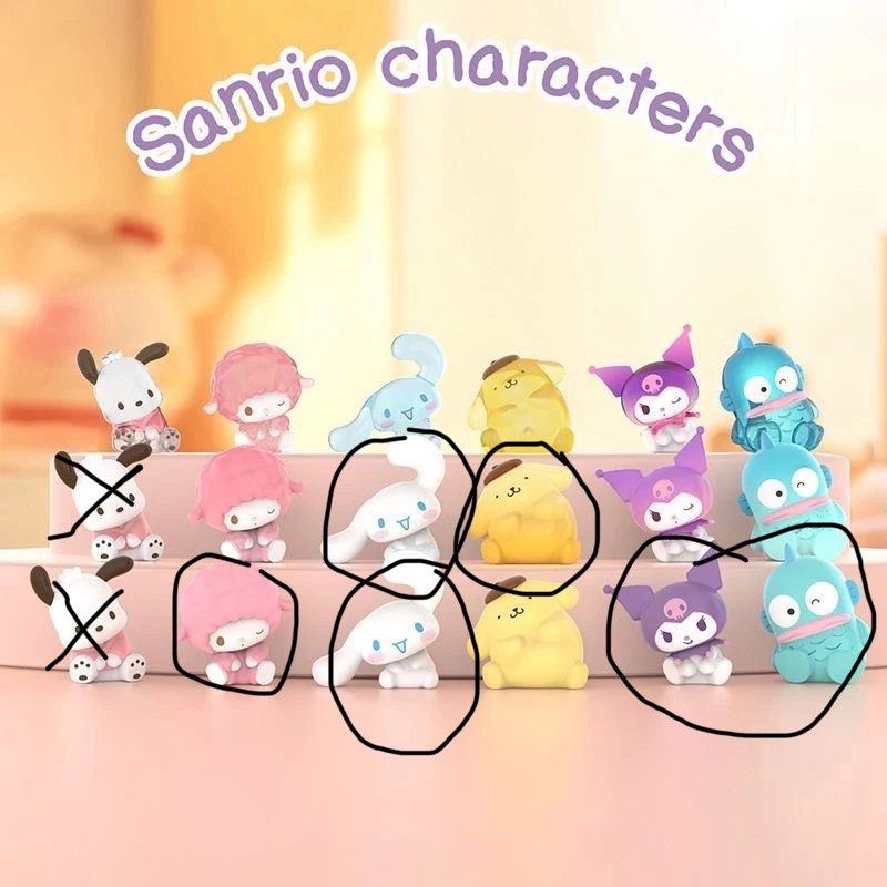 WTT/WTS Sanrio Tilted Head Series Bean (Category: Designer & Blind Box Toys) located in Singapore. Submitted by jonginisloveeee (Listing ID 1335930371, Image 1). Description: WTT to Pochacco Jelly or other Pochacco series. If not selling at 4$ each, 3 for $10 Kuromi Normal x2 Cinnamoroll Normal x1 Sweet Piano Normal x2 Hangyodon Normal x2 Cinnamoroll Gloss x1 Pompom Gloss x2.