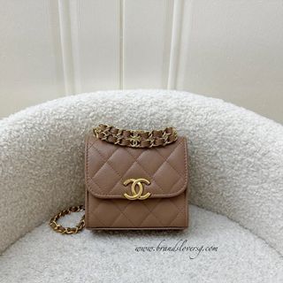 ❌SOLD❌ Super cute 😍 Chanel 22K Coco First Mini Clutch with Chain in Dark Milk Tea Beige Caviar LGHW