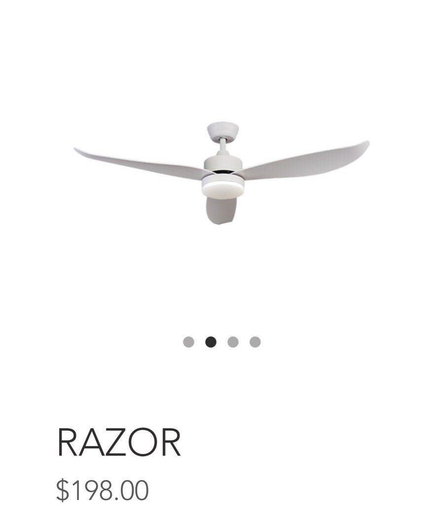 BESTAR RAZOR Ceiling Fan (Category: Fans) located in Singapore. Submitted by lightz_online (Listing ID 1337691924, Image 2). Description: Number of Blade: 3 Fan Dimension: 54″/ 46” Fan Height: 310mm Available Colours: Oak Wood / Matte Black (MB) / Matte White (MW) Fan Control: Remote Control (RF) Speed Control: 6 (Forward / Reverse) Wifi Enable (Optional) Timer Control: 1hr / 4hr / 8hr Light Fitting: LED 24W (Day / Cool / Warm) Motor Type: Ultra 