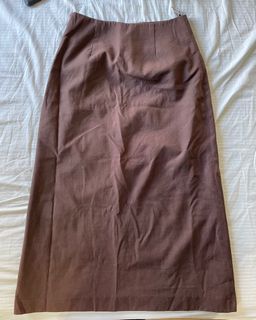 vintage brown straight cut midi/maxi skirt