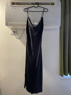 zara satin slit slip black midi dress