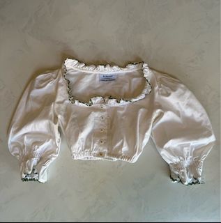 Vintage 100% Pure Cotton Cottagecore Coquette Farmhouse Frilly White Long Sleeve Button Up Wide Neck Crop