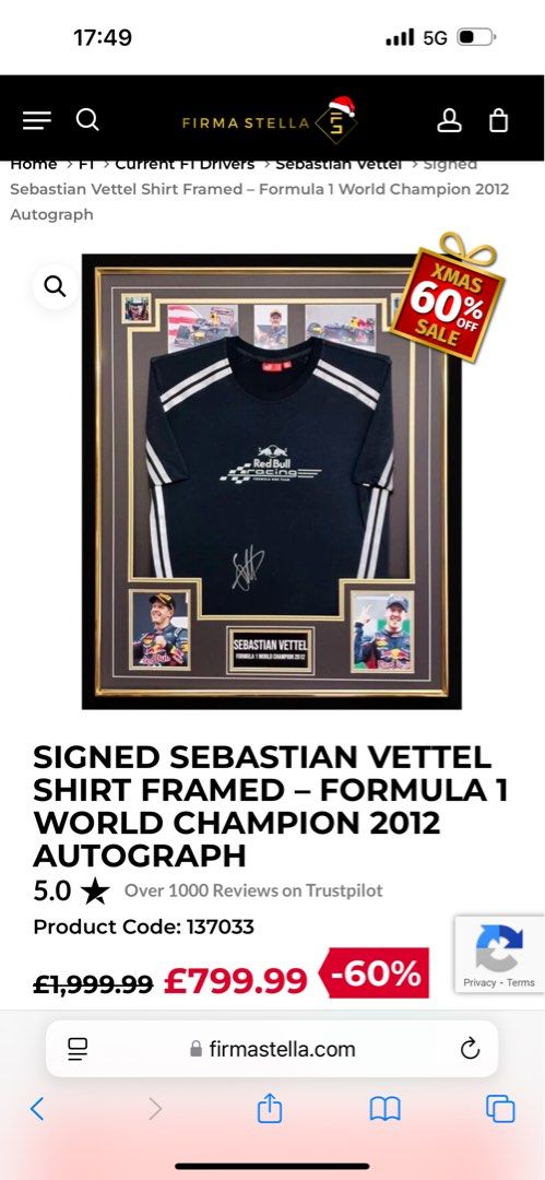F1 Sebastian Vettel PSA certified signed autographed encased postcard (Category: Other Merchandise) located in Singapore. Submitted by mancave_memorabilia (Listing ID 1340957758, Image 2). Description: Other snapshot refers for Vettel signed item. Signed jersey is at more than 1200 sgd. .