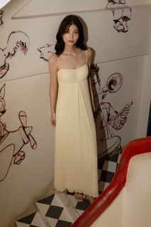 Lovet Rosana Padded Pleated Maxi Dress (Yellow)