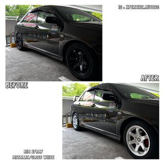 PROMO 🔥RIM SPRAY / DECHROME / CALIPER SPRAY / KURB RASH REPAIR / ONSITE / DEBADGE / CHROME DELETE / WINDOW TRIM / BLACK OUT / PLASTIC DIP 🔥 METALLIC WHITE / GLOSS WHITE / PEARL WHITE / METALLIC RED / BREMBO RED 🔥 MITSUBISHI GLX CS3 🔥