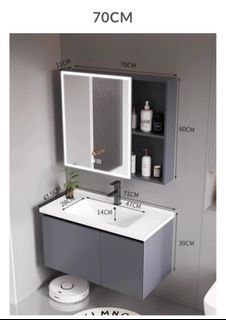 Aluminium Vanity Basin Cabinet in Dark Grey with Natural Grey Sintered Stone Countertop