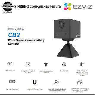 EZVIZ CB2 2-Way Audio FHD 1080P Mini Wifi Wireless Cube 2000mAh Rechargeable Battery IP Camera with Magnetic Base | Type-C CCTV | Support:512GB Micro SD/EZVIZ Cloud Storage/Google Assistant & Amazon Alexa | Color:Black | App:EZVIZ