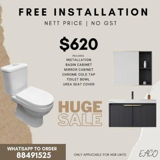 FOC Installation TOILET BOWL + BASIN CABINET SET + MIRROR CABINET